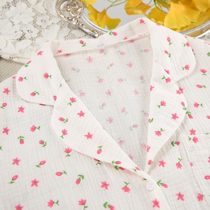 Floral Cotton Muslin Pajama Set: Ruffle Short PJs, Bridesmaid Gift