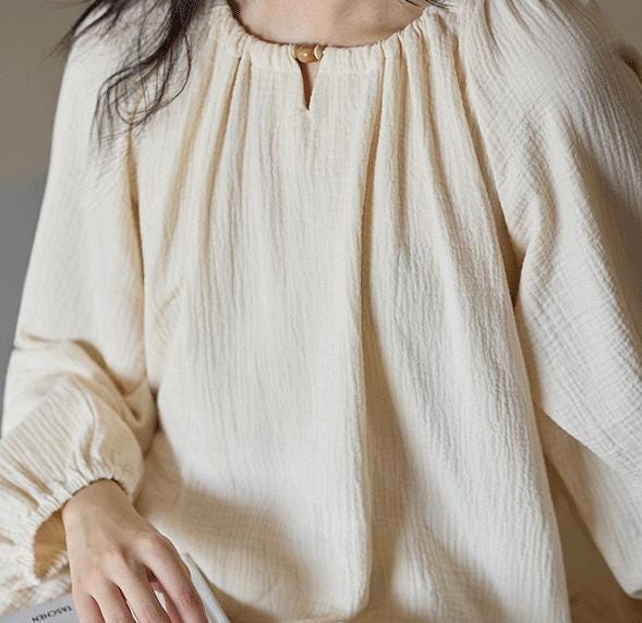 100% Cotton Beige Pajama with Crew Neck: Minimalist Soft Breathable Lounge Sleepwear