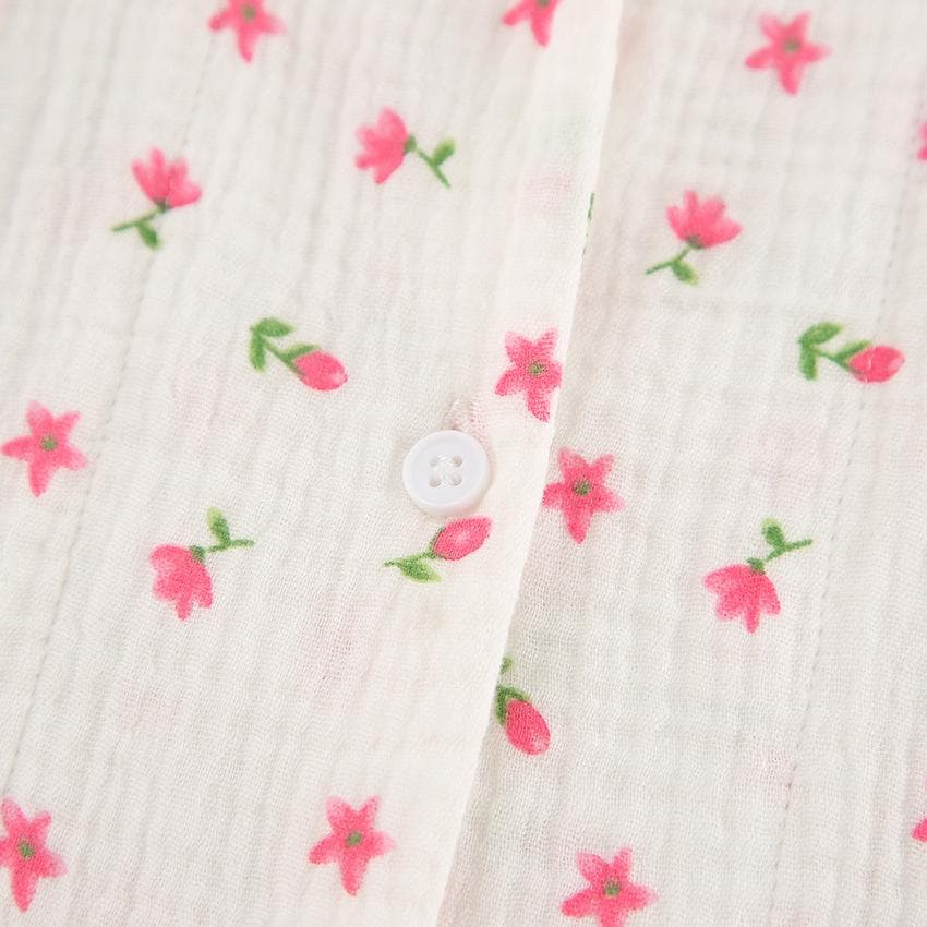 Floral Cotton Muslin Pajama Set: Ruffle Short PJs, Bridesmaid Gift