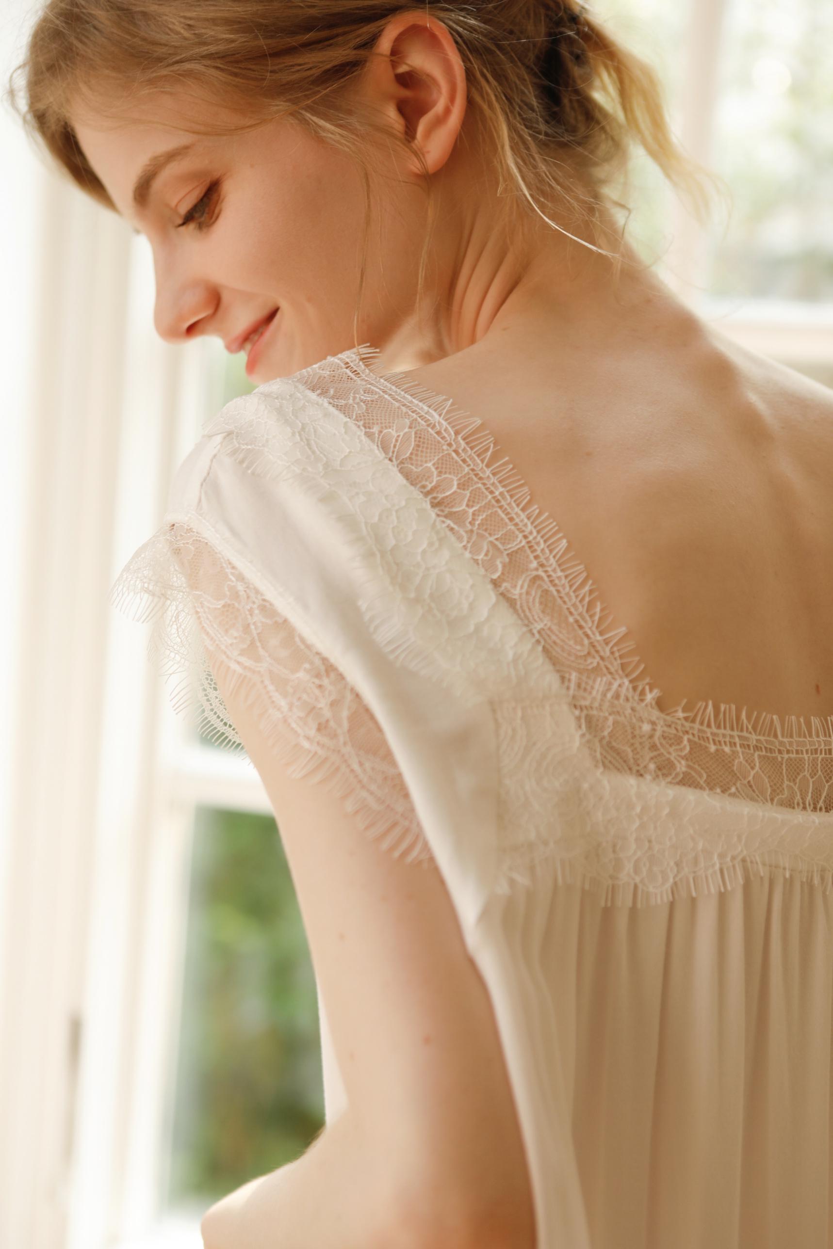 Soft Lace Trim Rayon Satin Nightgown Knee-length Romantic Nightie   Bridal gift