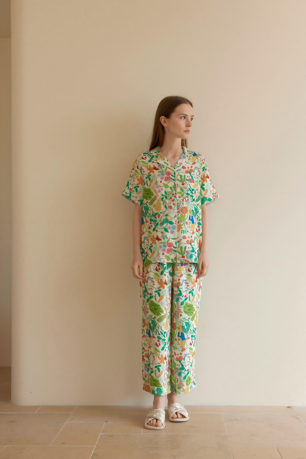 Bamboo Cotton Pajama Set: Botanical Print Loungewear