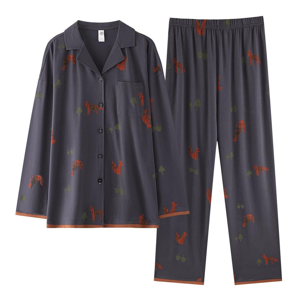 Fox Print Cotton Pajama Set: Soft Button-Front Sleepwear
