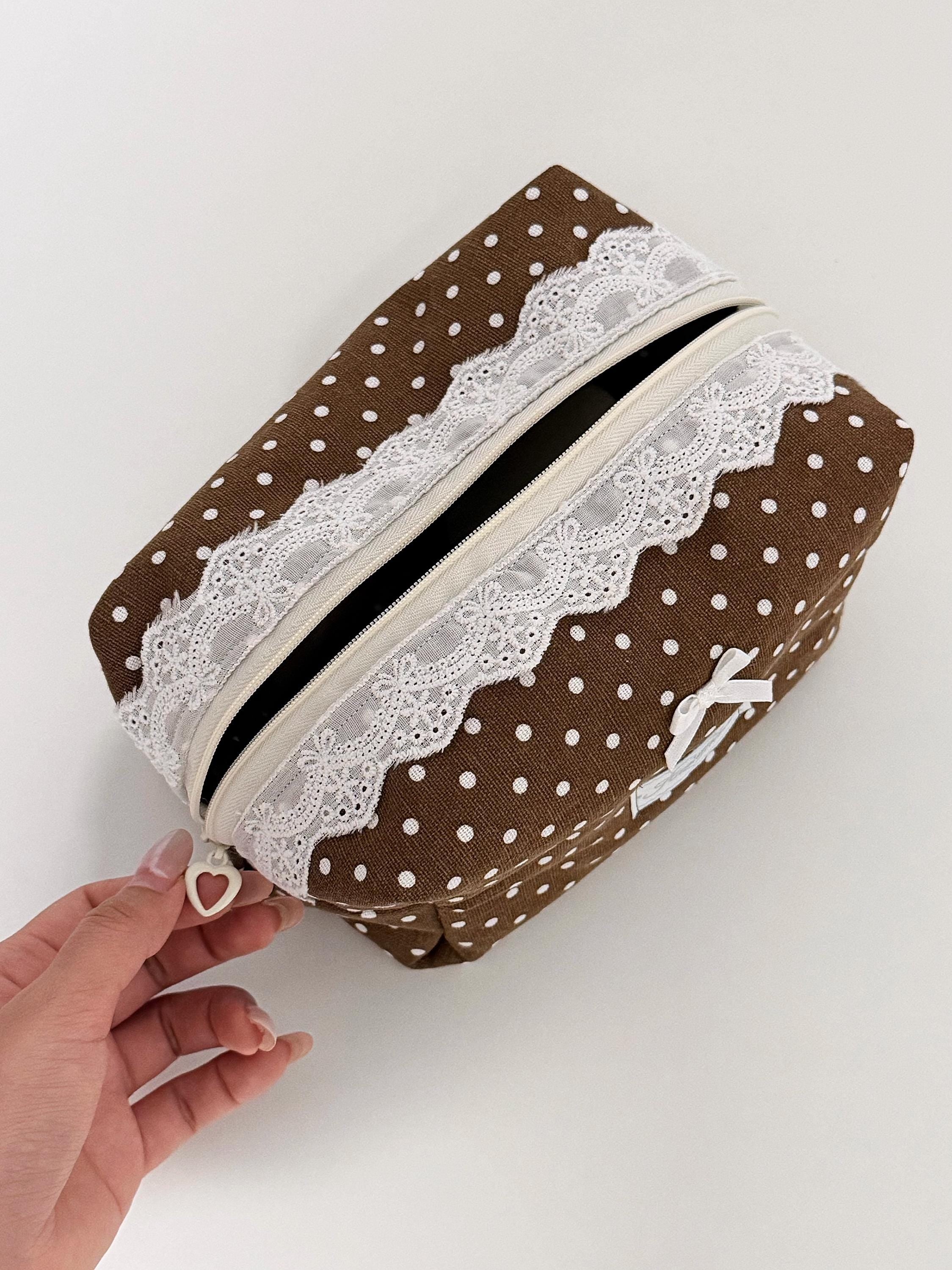The Polka Dot Charm Quilted Makeup Bag: Style Travel Cosmetic Organizer Zipper Pouch