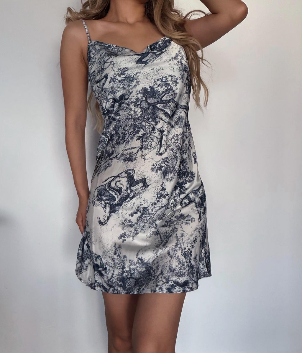 Toile de Jouy Satin Robe Set | French Country Bridal Shower Gift | Silk-Like Sleepwear Loungewear