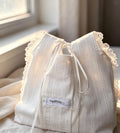 White Cotton Lace Trim Knot Bag, Minimalist Clutch Purse, Bridal Shower Gift
