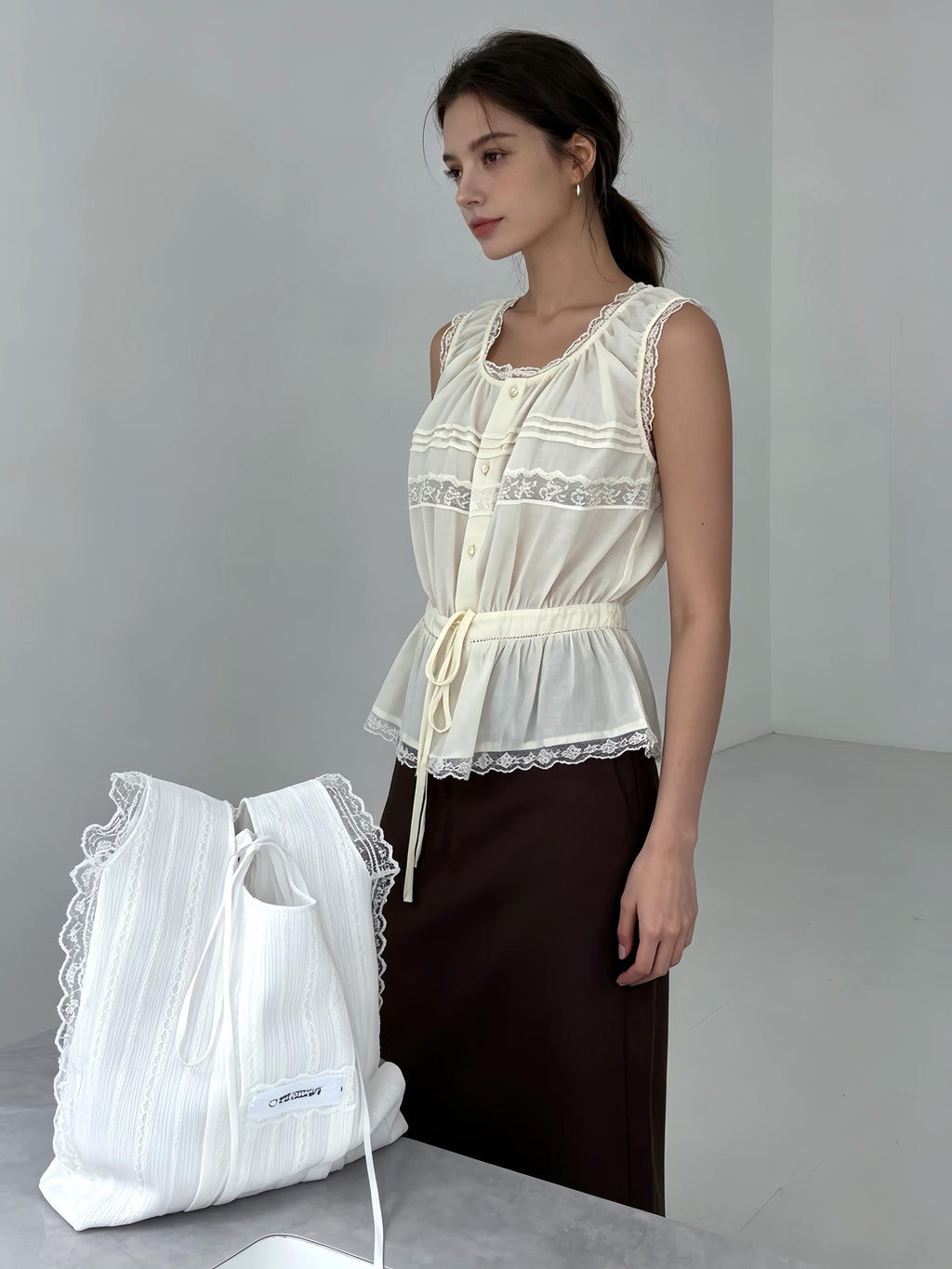 White Cotton Lace Trim Knot Bag, Minimalist Clutch Purse, Bridal Shower Gift