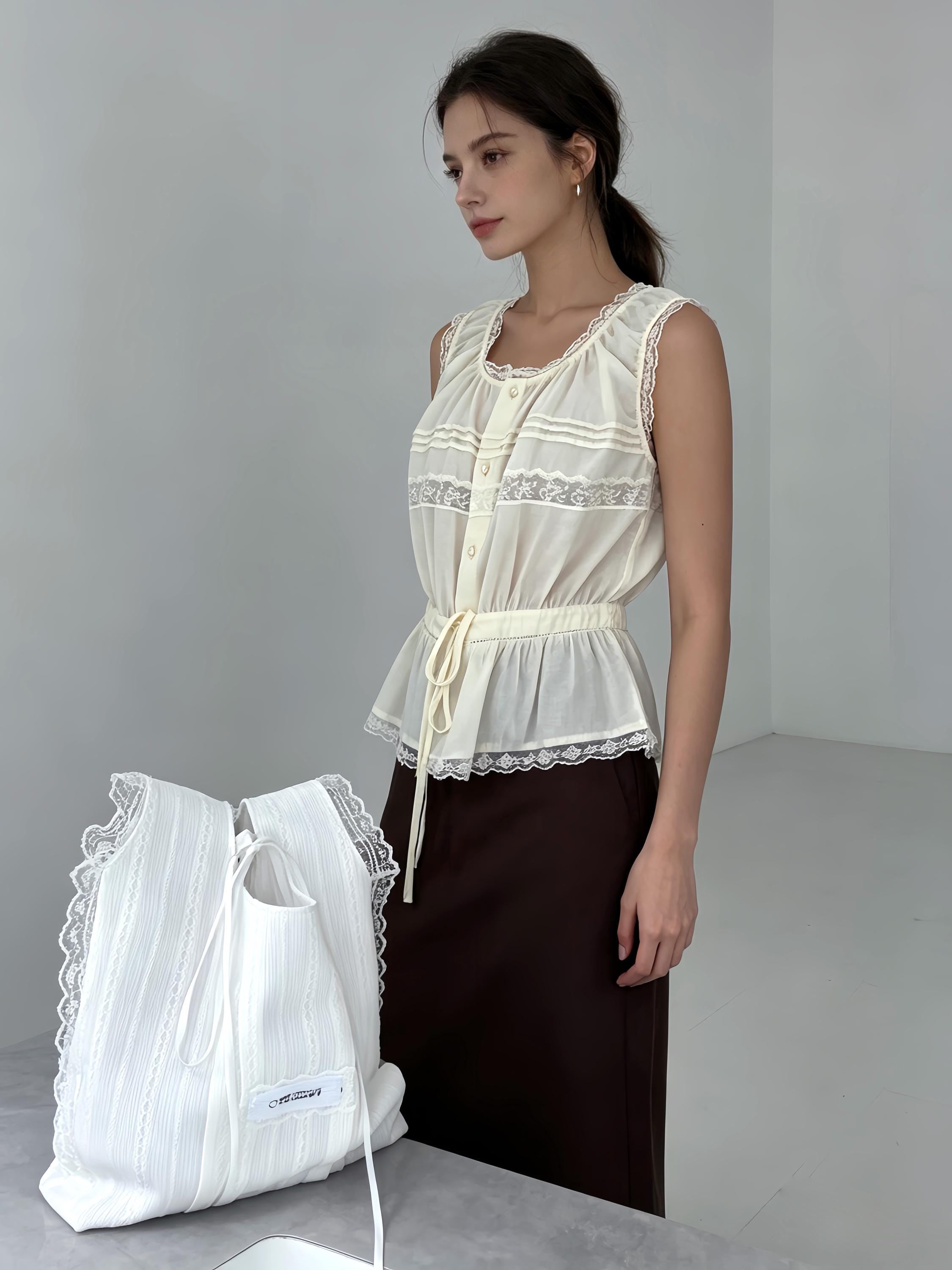 White Cotton Lace Trim Knot Bag, Minimalist Clutch Purse, Bridal Shower Gift