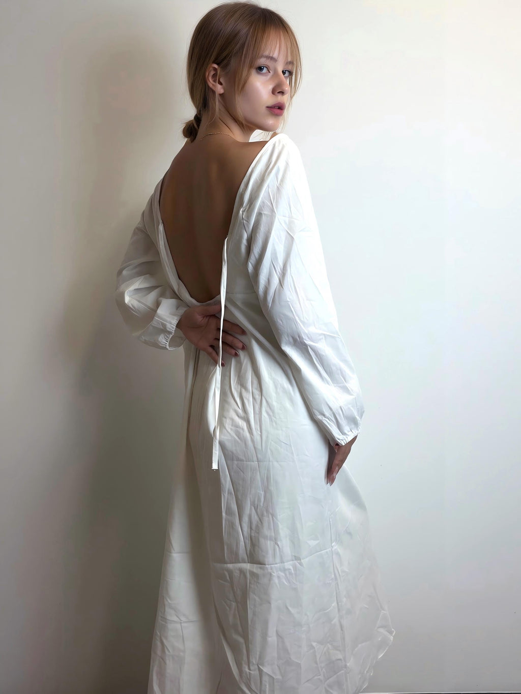 Pure cotton women wear Victorian style nightgown Sleepwear feminine white nightdress Backless nightie