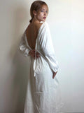 Pure cotton women wear Victorian style nightgown Sleepwear feminine white nightdress Backless nightie