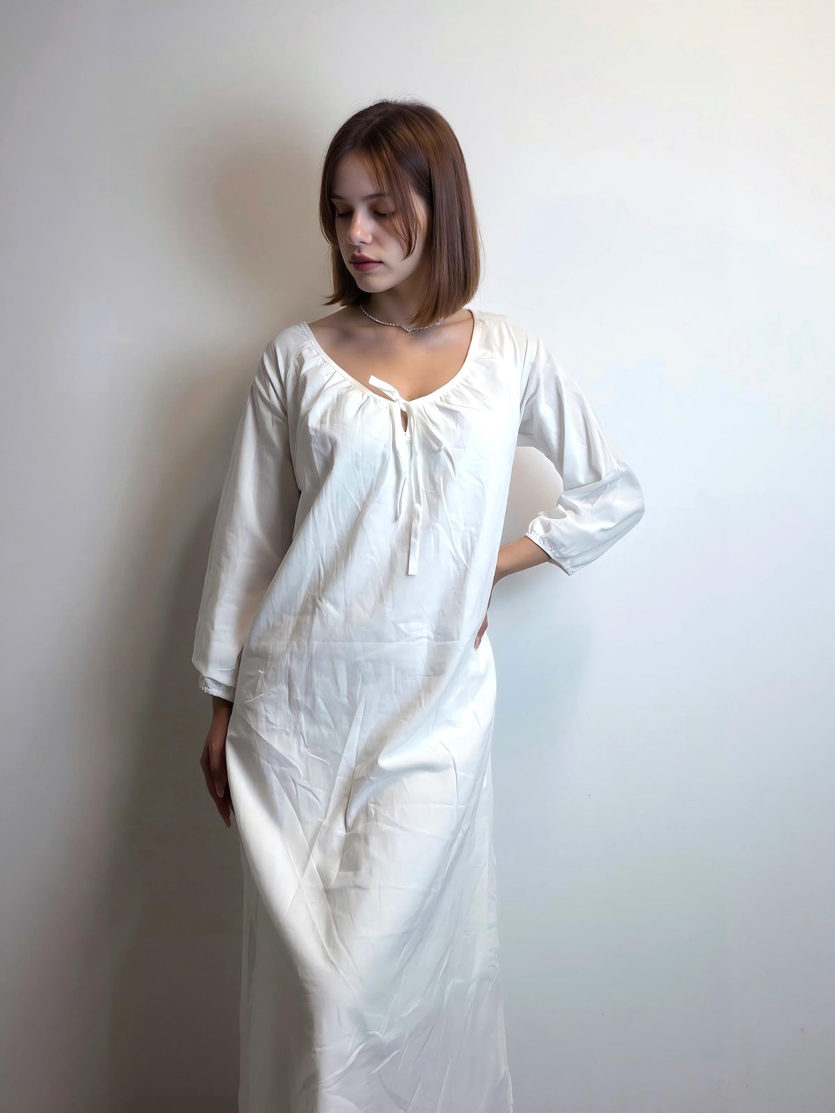 Pure cotton women wear Victorian style nightgown Sleepwear feminine white nightdress Backless nightie