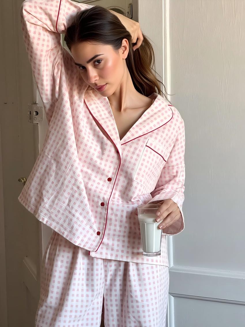 Cotton Plaid Pajama Breathable Cozy Light Blue Loungewear Bridesmaid pjs