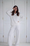 White Cotton Pajama Set, Long Sleeve Loungewear, Breathable Sleepwear