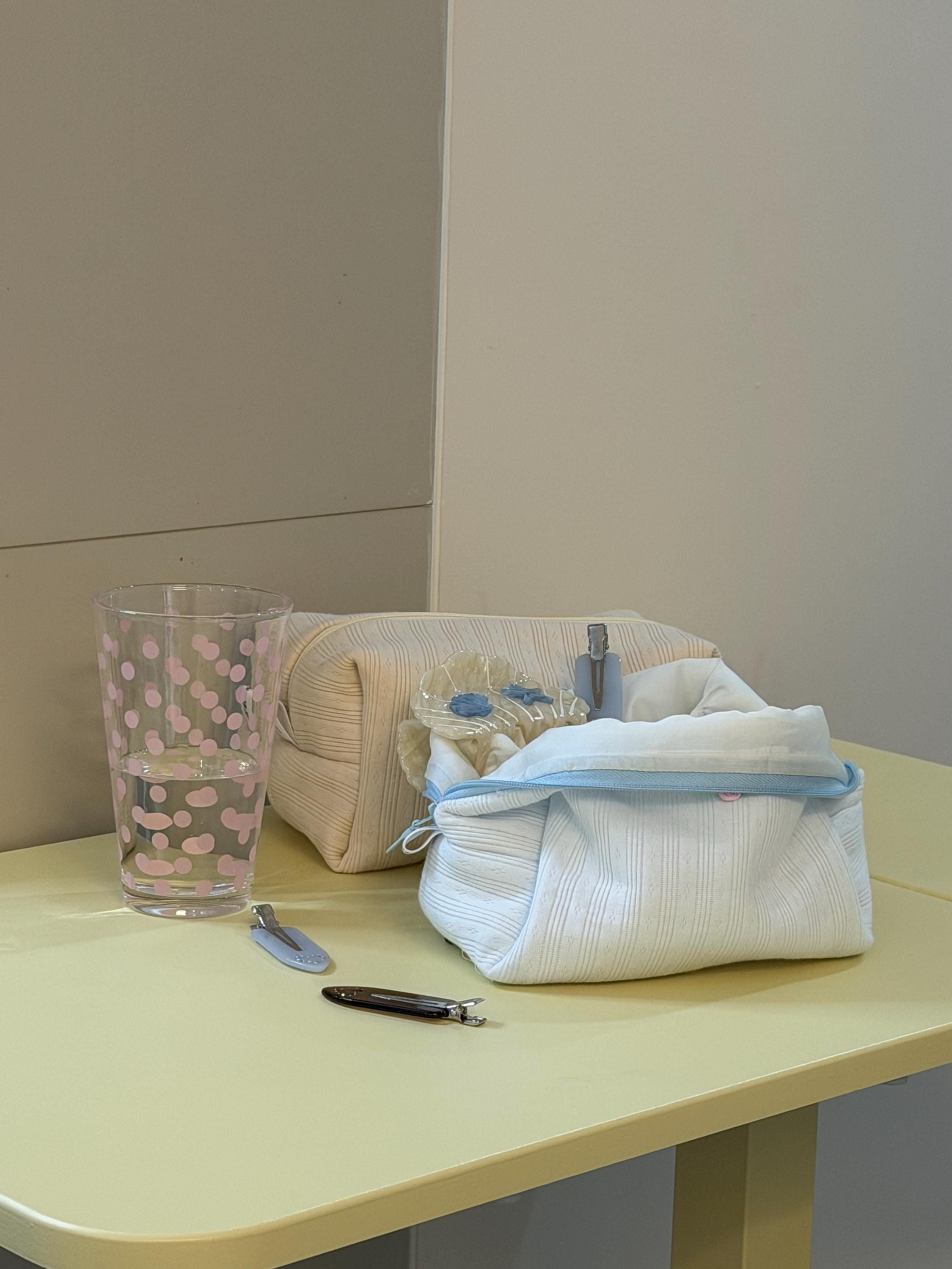 Blue | Olive Dainty Cotton Cosmetics Zipper Pouch