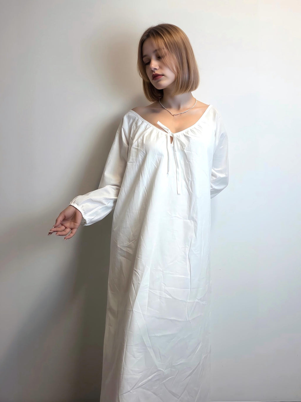 Pure cotton women wear Victorian style nightgown Sleepwear feminine white nightdress Backless nightie