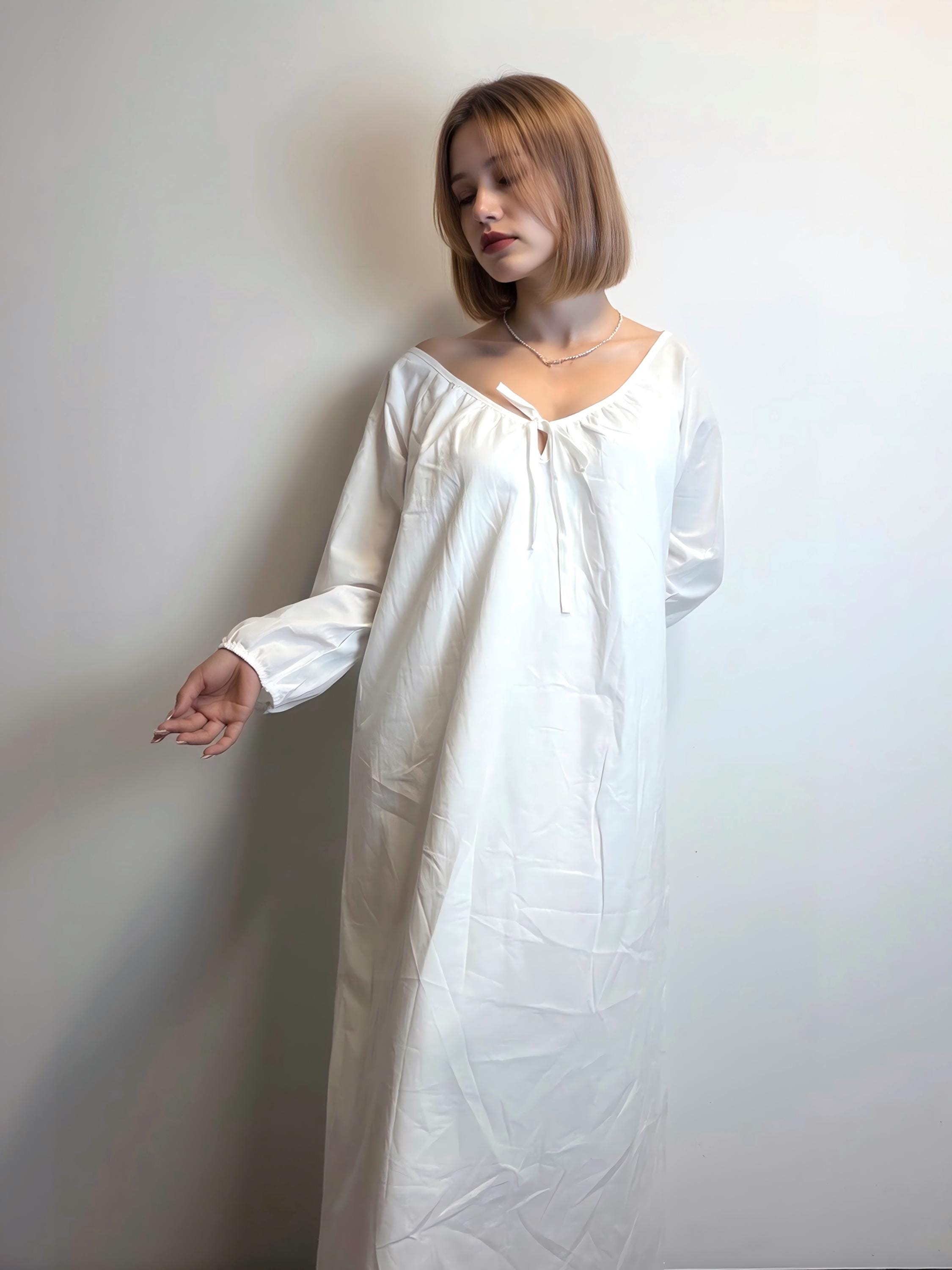 Pure cotton women wear Victorian style nightgown Sleepwear feminine white nightdress Backless nightie