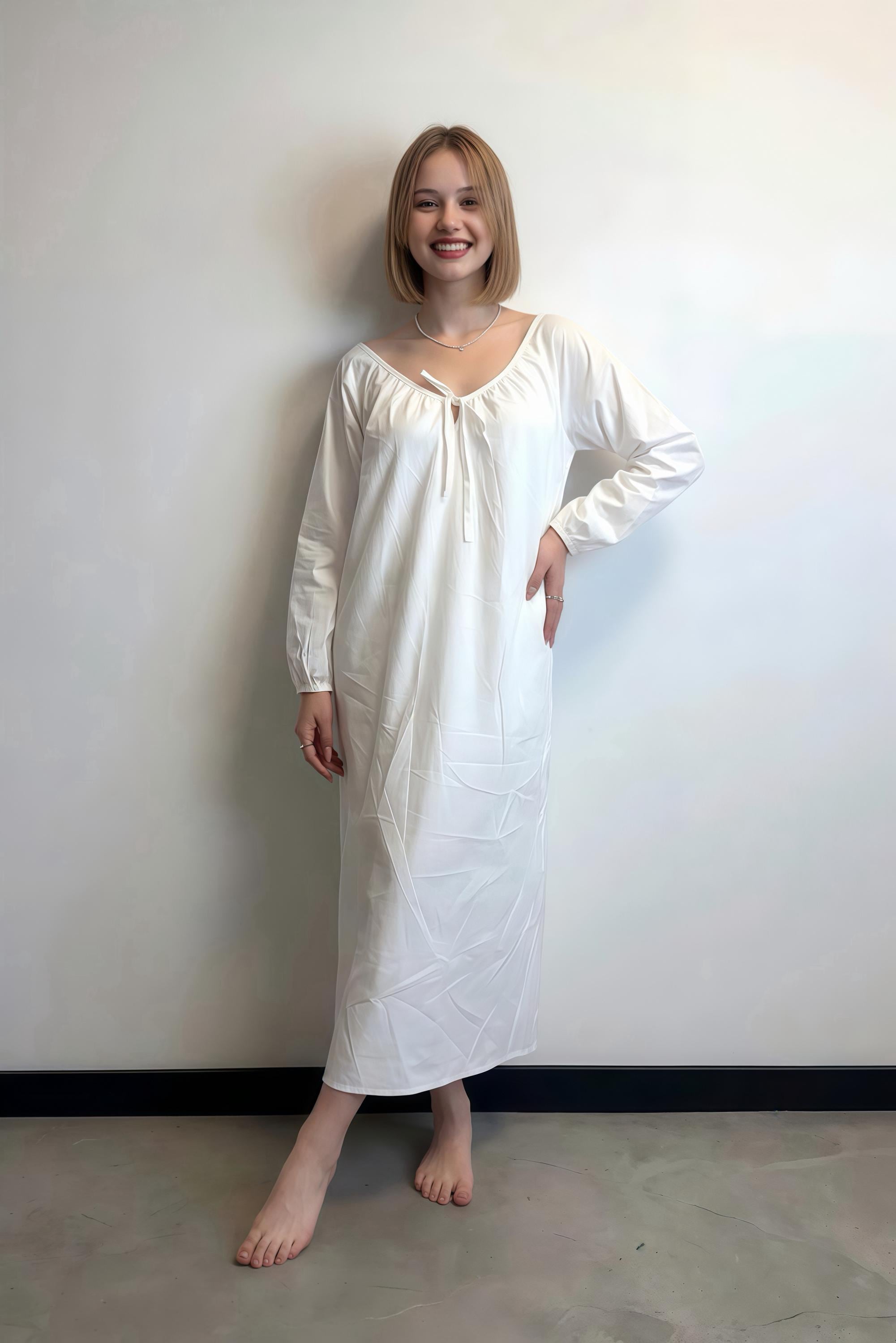 Pure cotton women wear Victorian style nightgown Sleepwear feminine white nightdress Backless nightie