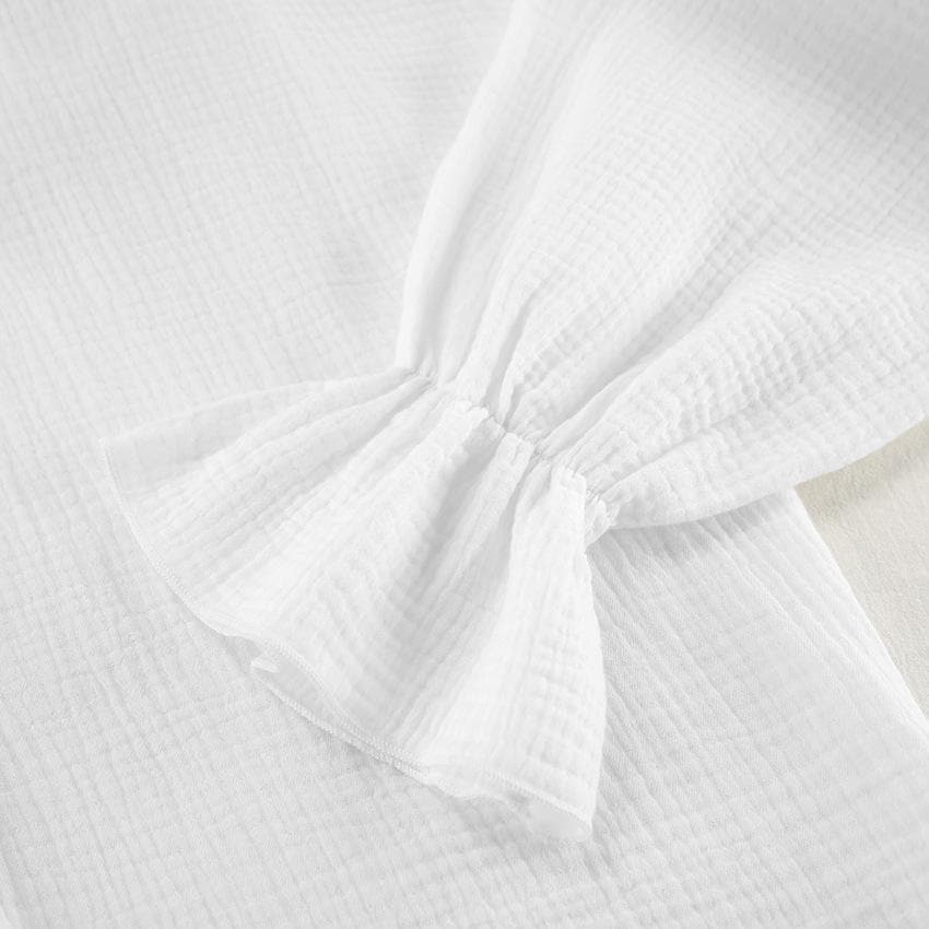 Muslin Cotton Pajama Set, Ruffle Sleeve Shirt and Shorts, Breathable Summer Loungewear, Bridal Sleepwear, Minimalist White Lounge Set