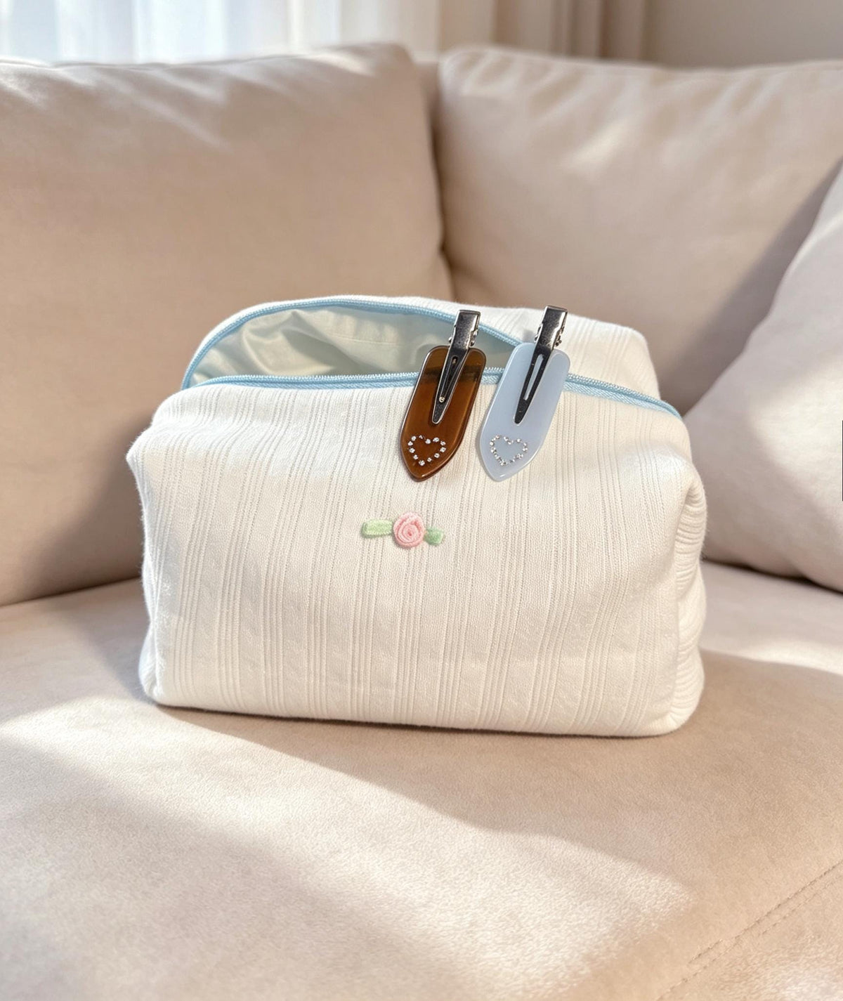Blue | Olive Dainty Cotton Cosmetics Zipper Pouch
