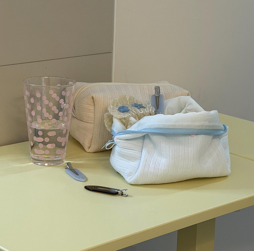 Blue | Olive Dainty Cotton Cosmetics Zipper Pouch