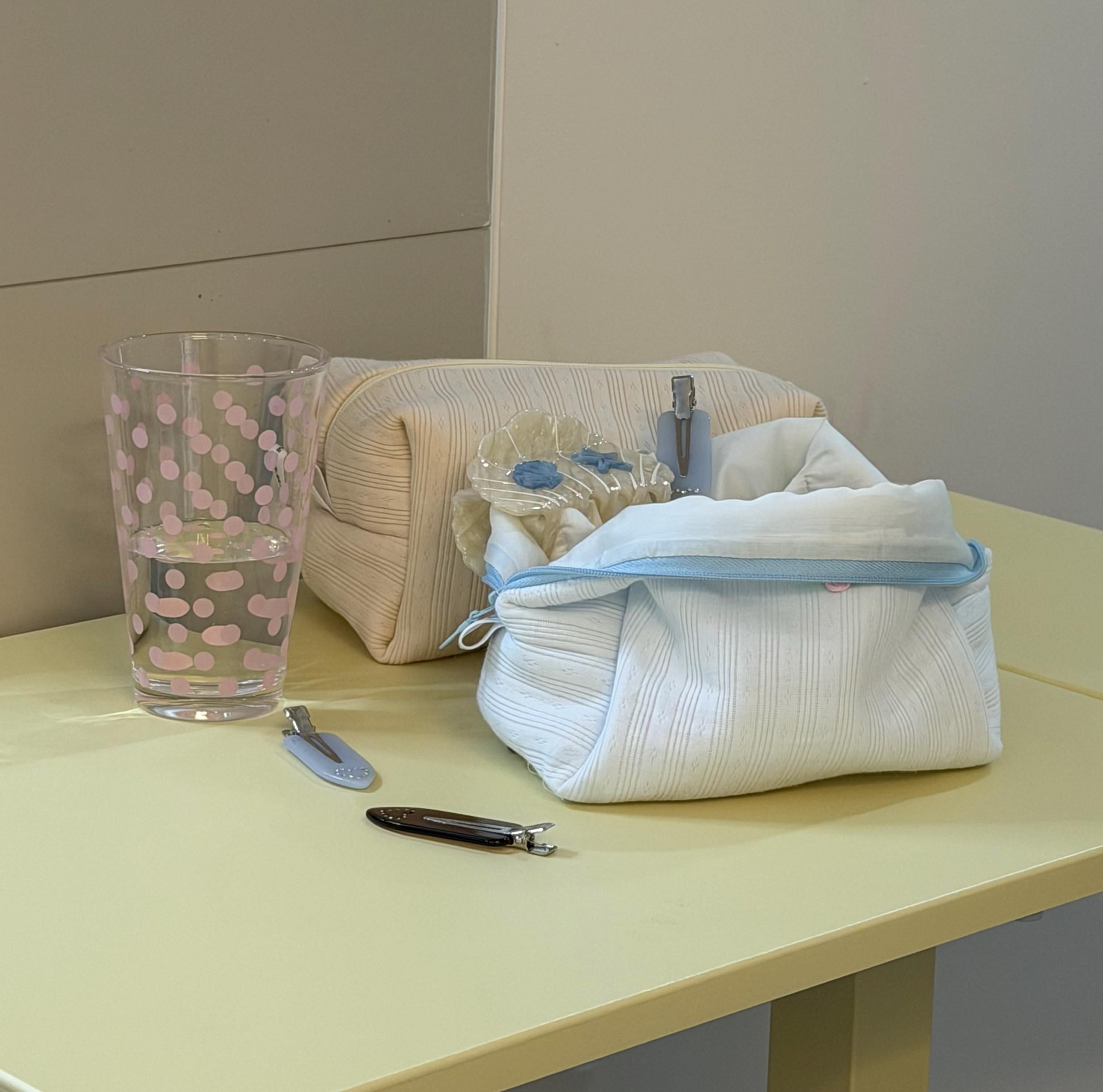 Blue | Olive Dainty Cotton Cosmetics Zipper Pouch