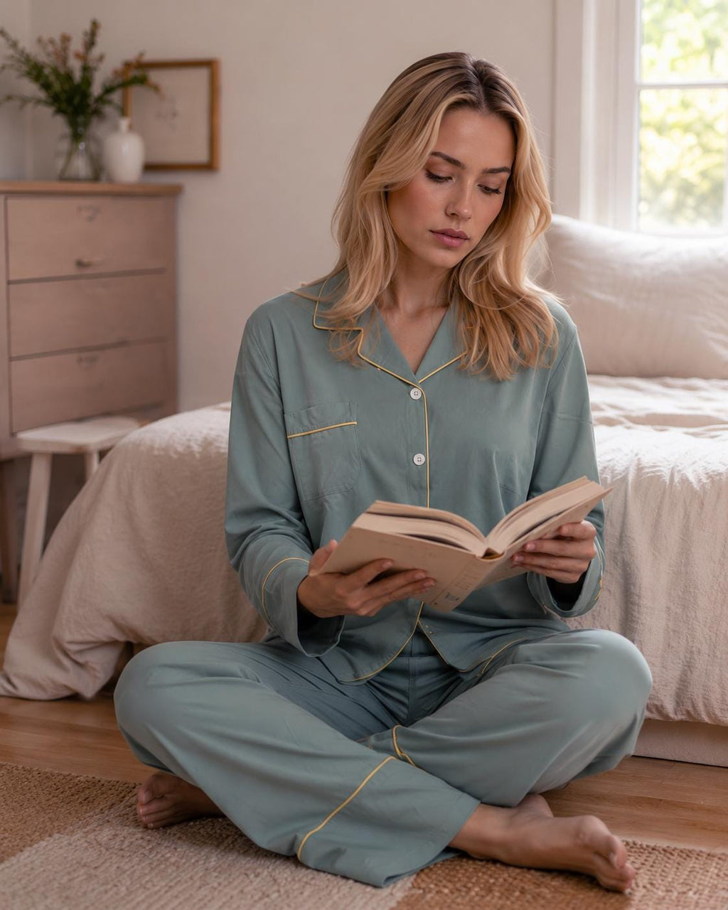 Emerald Green Cotton Pajama Set PJs Women Soft Loungewear Gift for mom