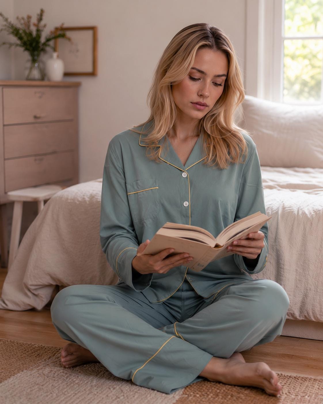 Emerald Green Cotton Pajama Set PJs Women Soft Loungewear Gift for mom