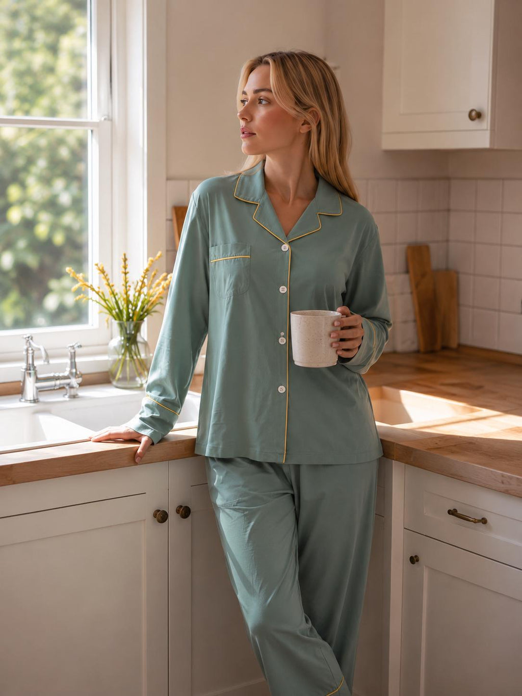Emerald Green Cotton Pajama Set PJs Women Soft Loungewear Gift for mom