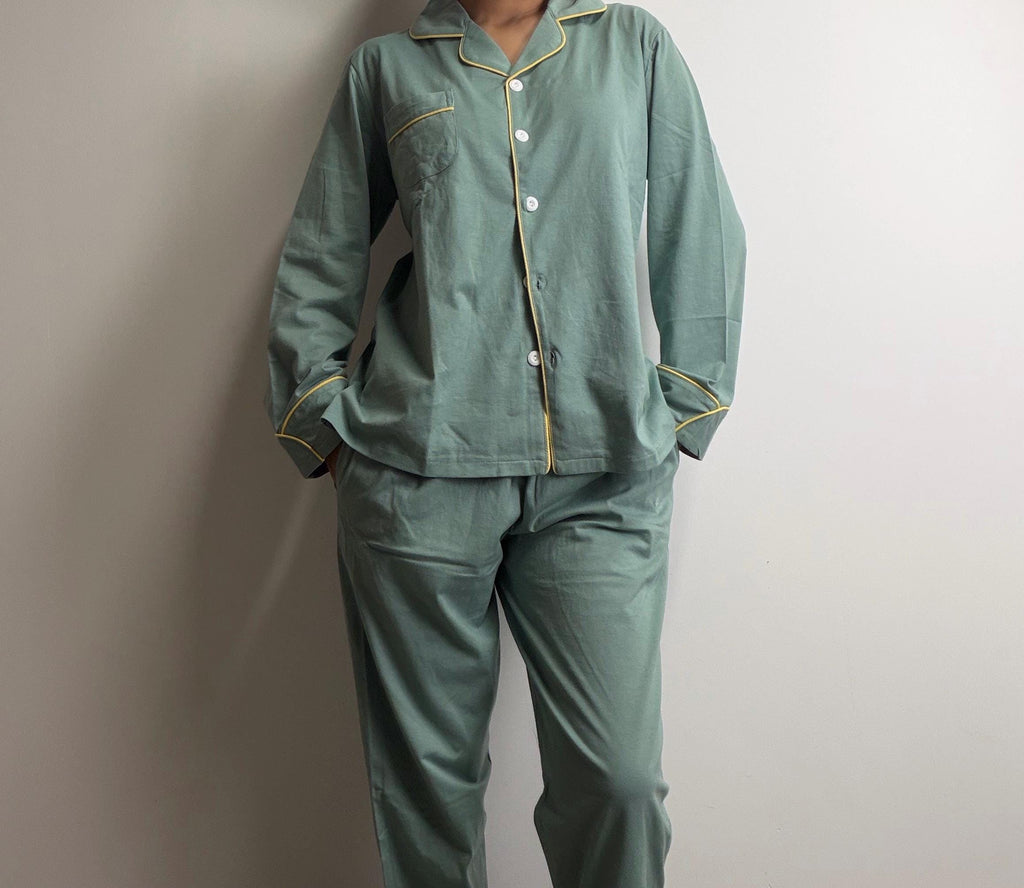 Emerald Green Cotton Pajama Set PJs Women Soft Loungewear Gift for mom