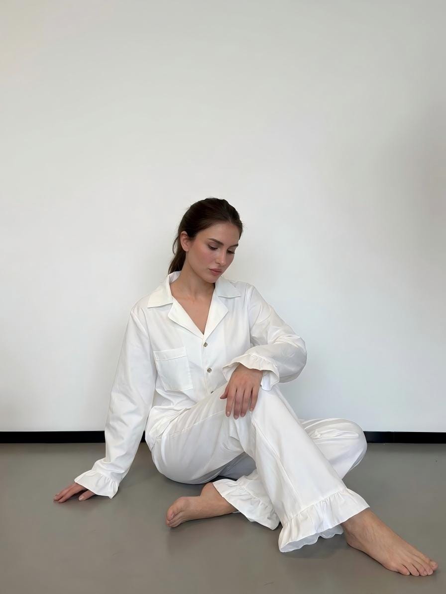 Handmade 100% Cotton Pajamas Bridal Lounge Set with Ruffles Bridesmaid Pajamas
