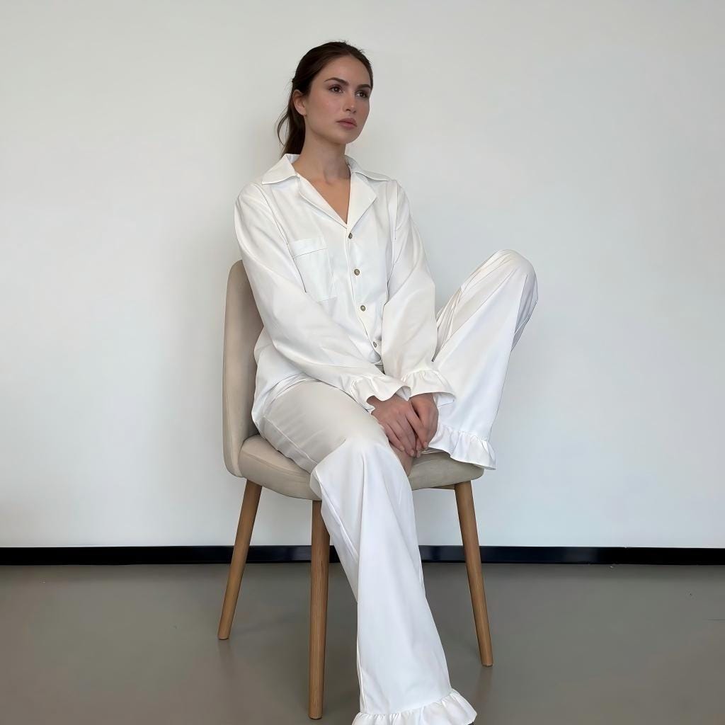 Handmade 100% Cotton Pajamas Bridal Lounge Set with Ruffles Bridesmaid Pajamas