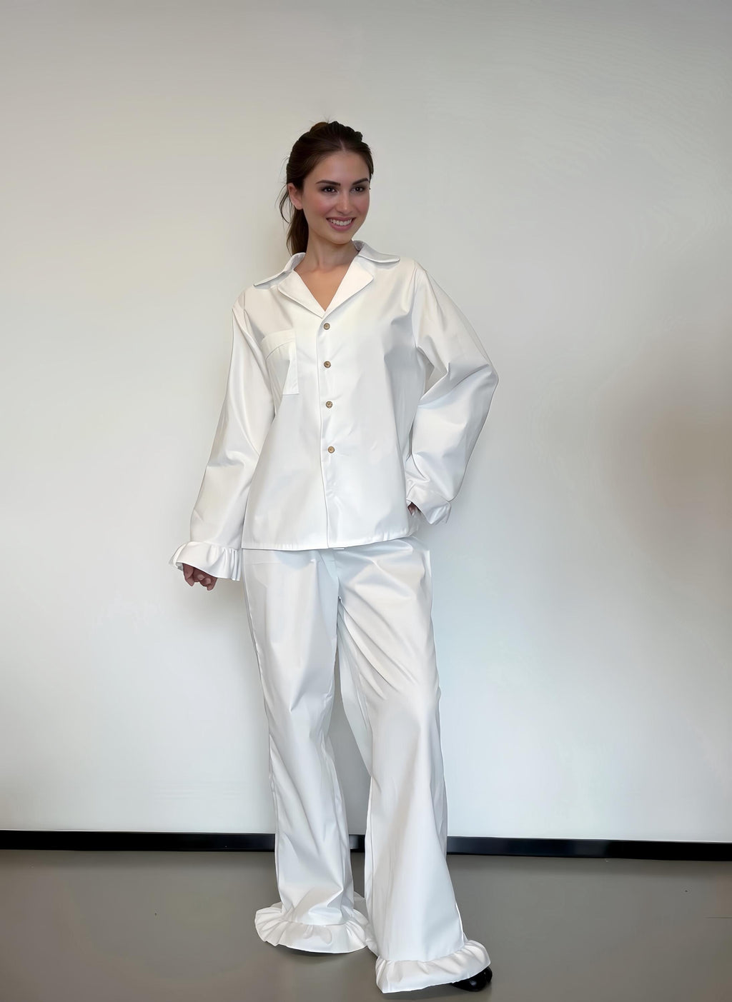 100% Organic Cotton Pajamas Bridal Lounge Set with Ruffles