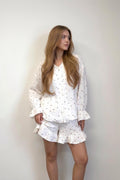 Double gauze Muslin cozy Pajama Set: Ruffle Trim 100% Cotton Sleepwear