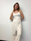 Floral Cotton Pajama Set: Women's Soft Pointelle Tank Cami and Pants
