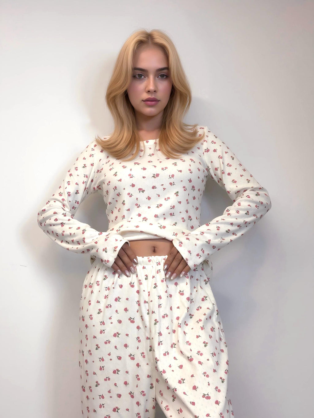 Floral Pointelle Cotton Pajama Set – Romantic Vintage Lounge Wear
