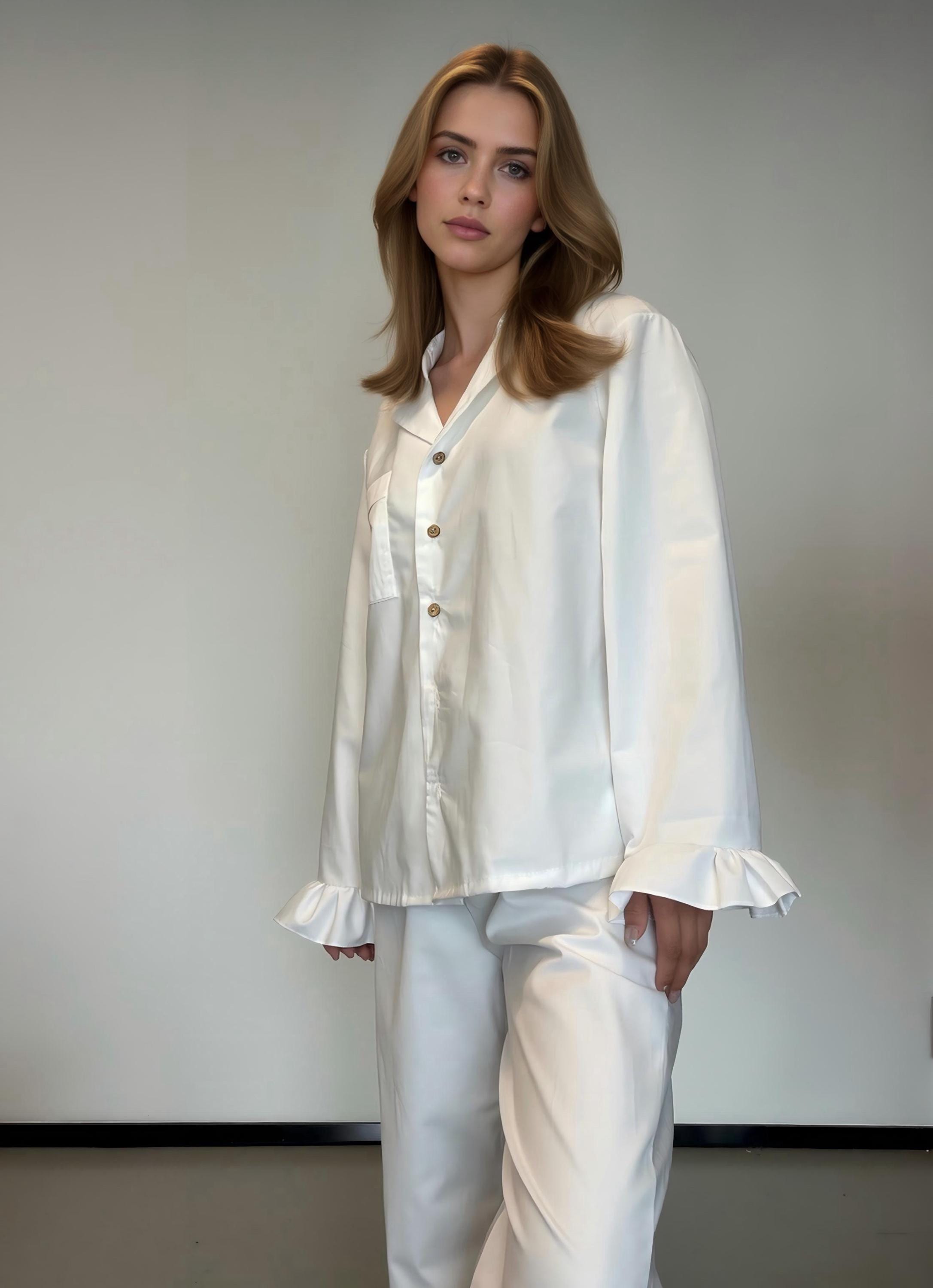 100% Organic Cotton Pajamas Bridal Lounge Set with Ruffles