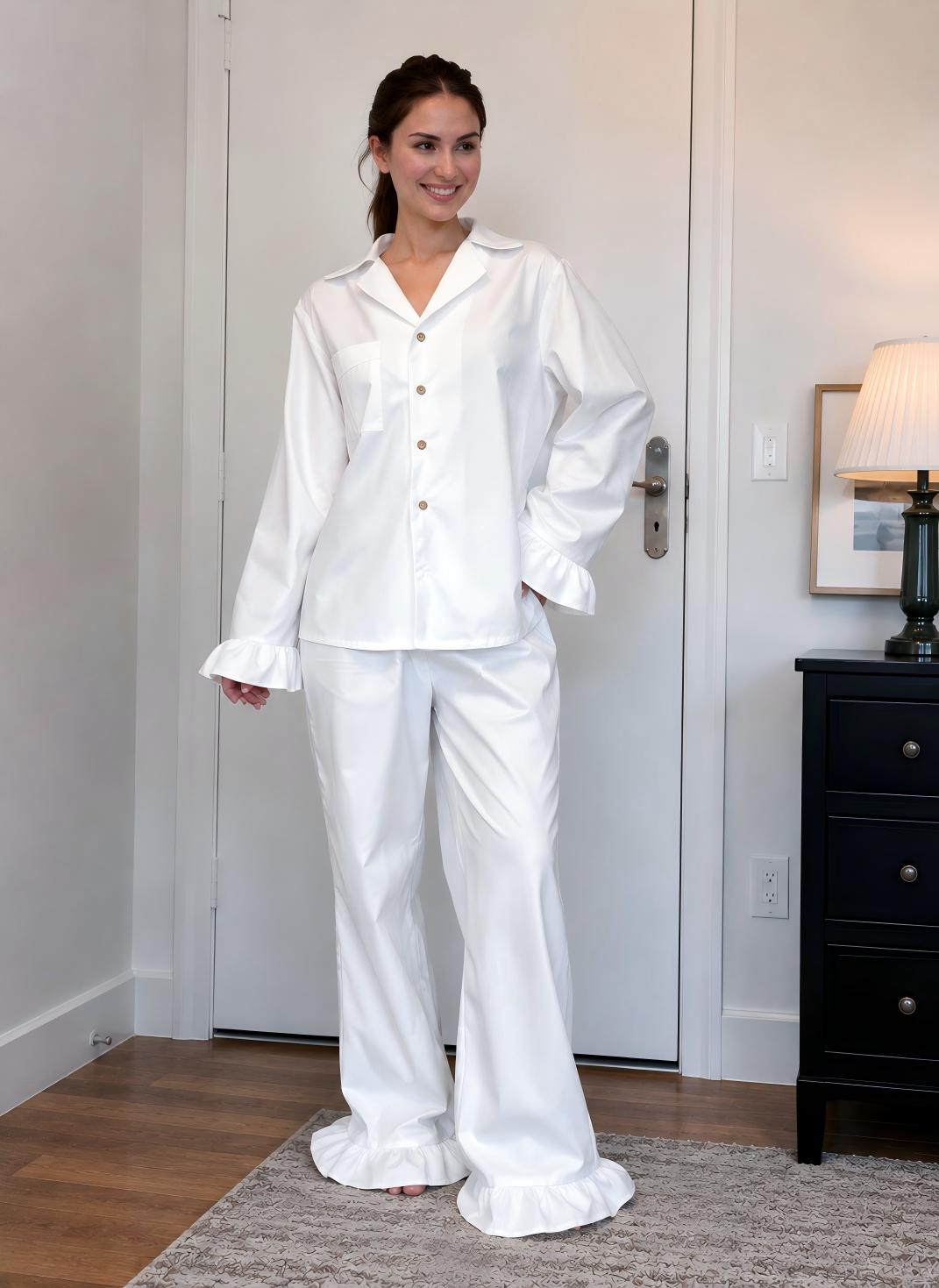 Handmade 100% Cotton Pajamas Bridal Lounge Set with Ruffles Bridesmaid Pajamas