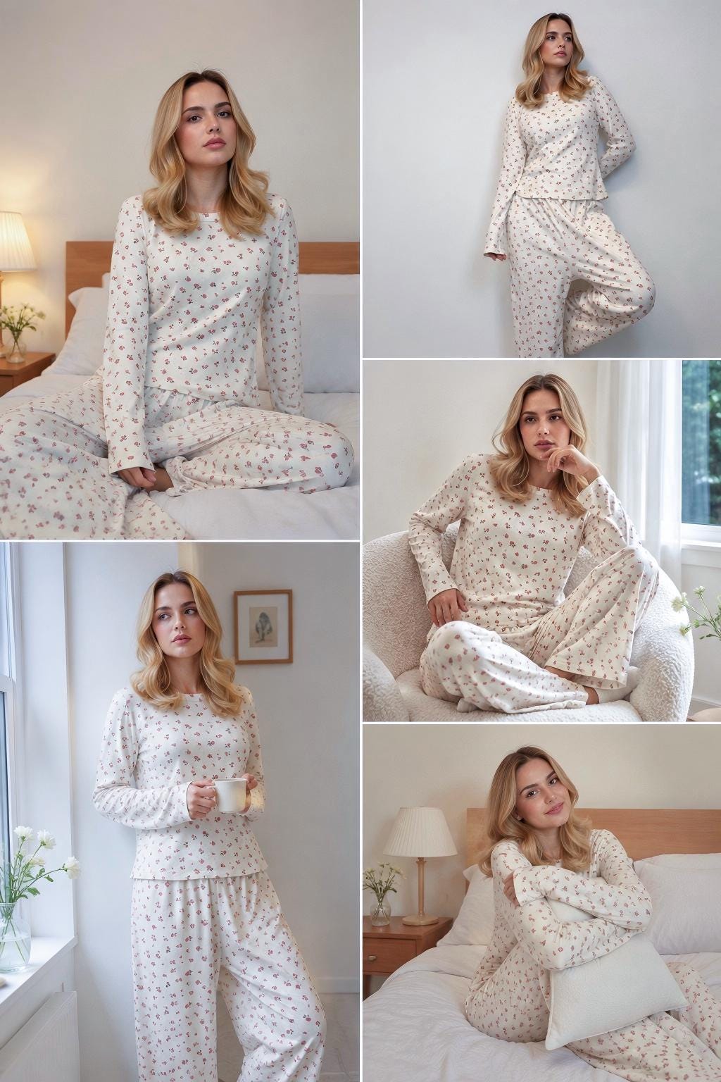 Floral Pointelle Cotton Pajama Set – Romantic Vintage Lounge Wear